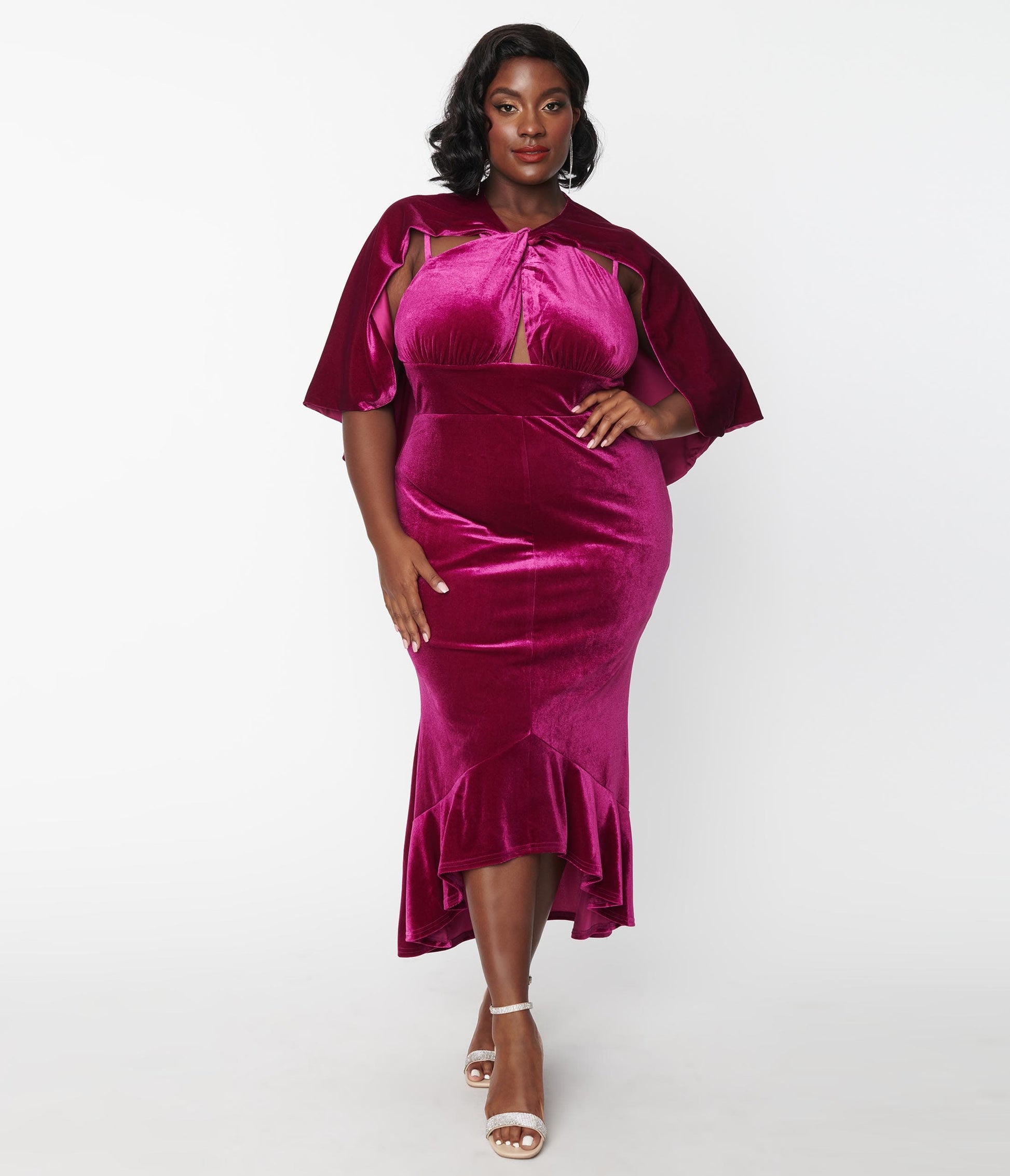 Plus Size Fuchsia Velvet Chateau Dress