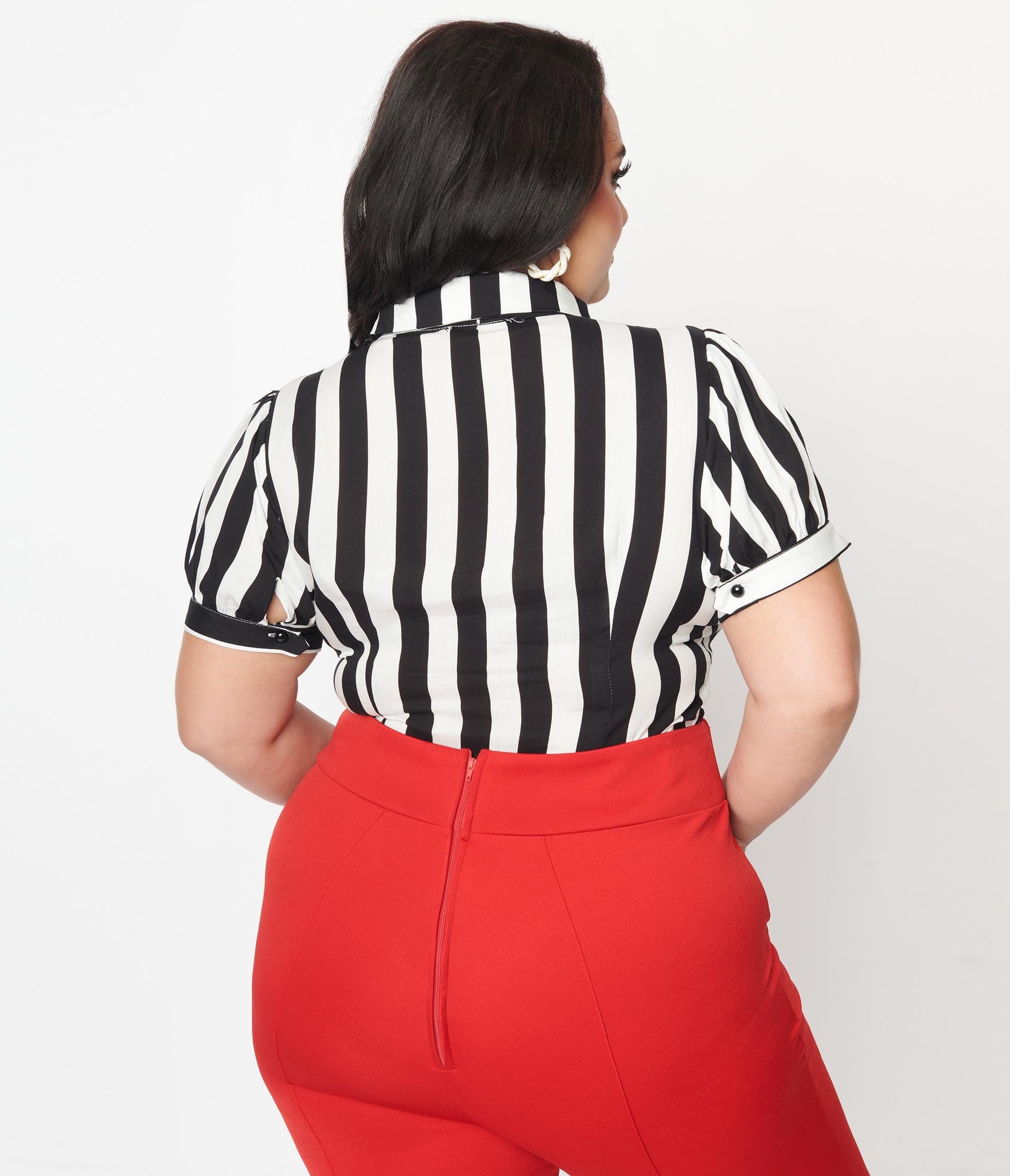 Collectif Plus Size Black & White Stripe Erika Bow Blouse
