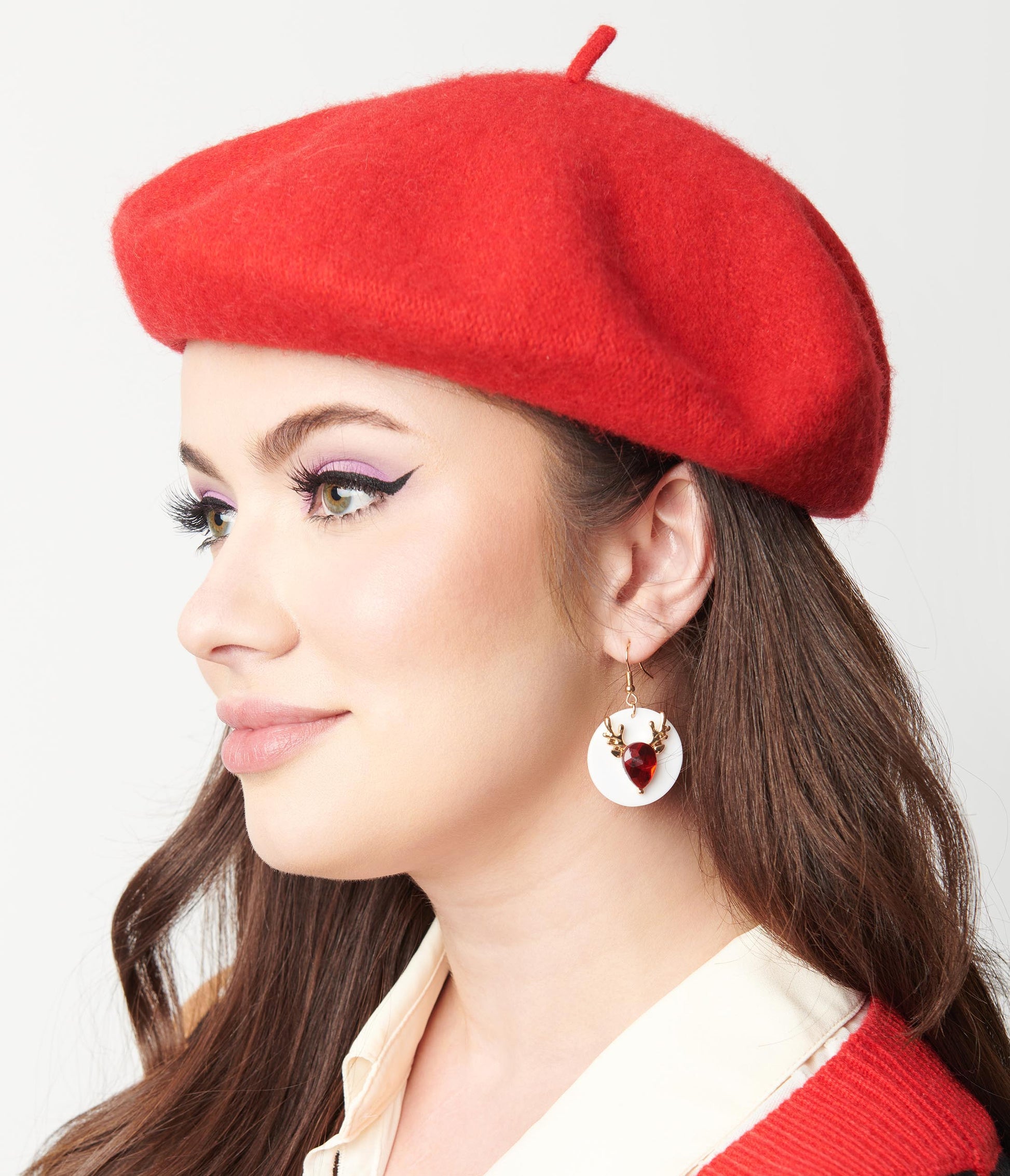 Red Rhinestone Reindeer Drop Earrings