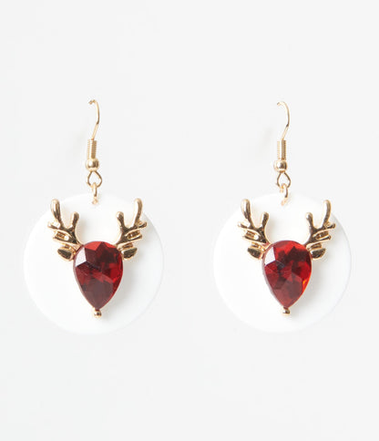 Red Rhinestone Reindeer Drop Earrings