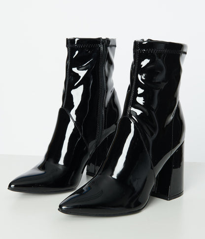 Black Patent Leatherette Ankle Boots