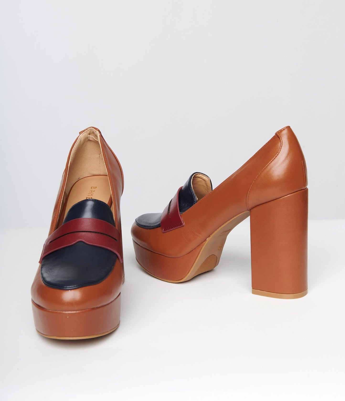 Brown Patent Leatherette Loafer Heels