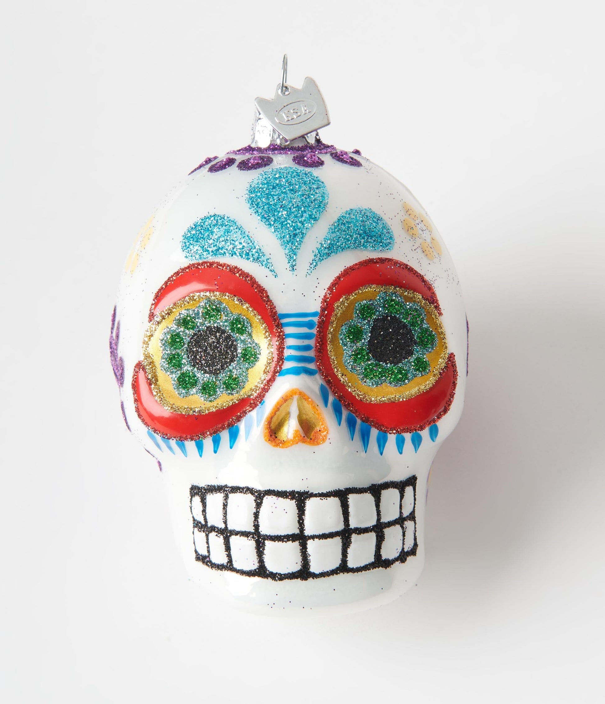 White Sugar Skull Glass Ornament