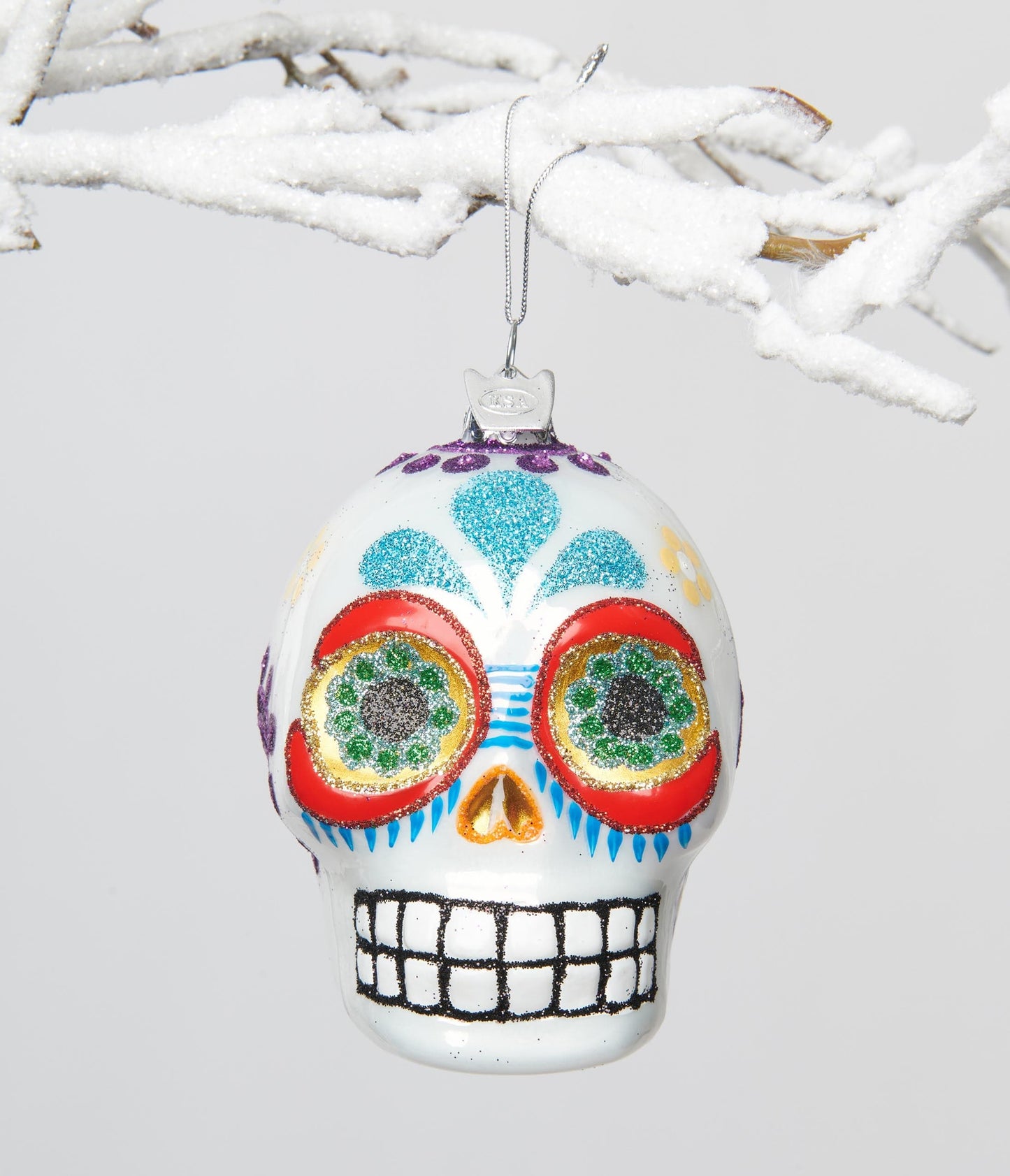 White Sugar Skull Glass Ornament