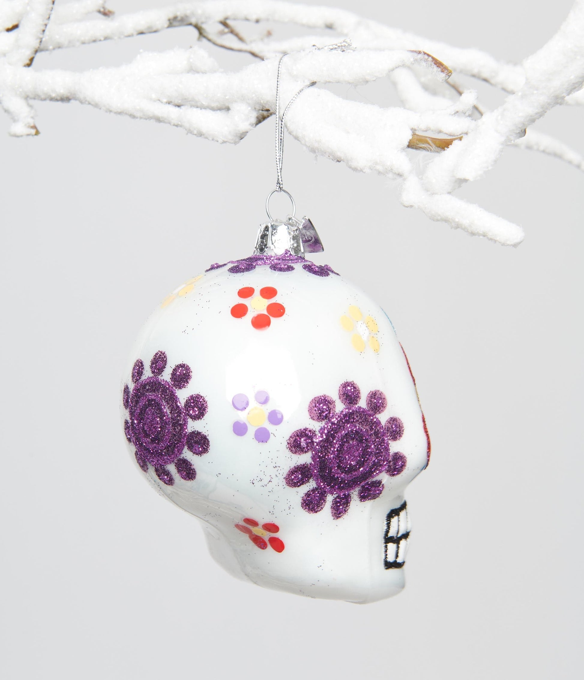 White Sugar Skull Glass Ornament