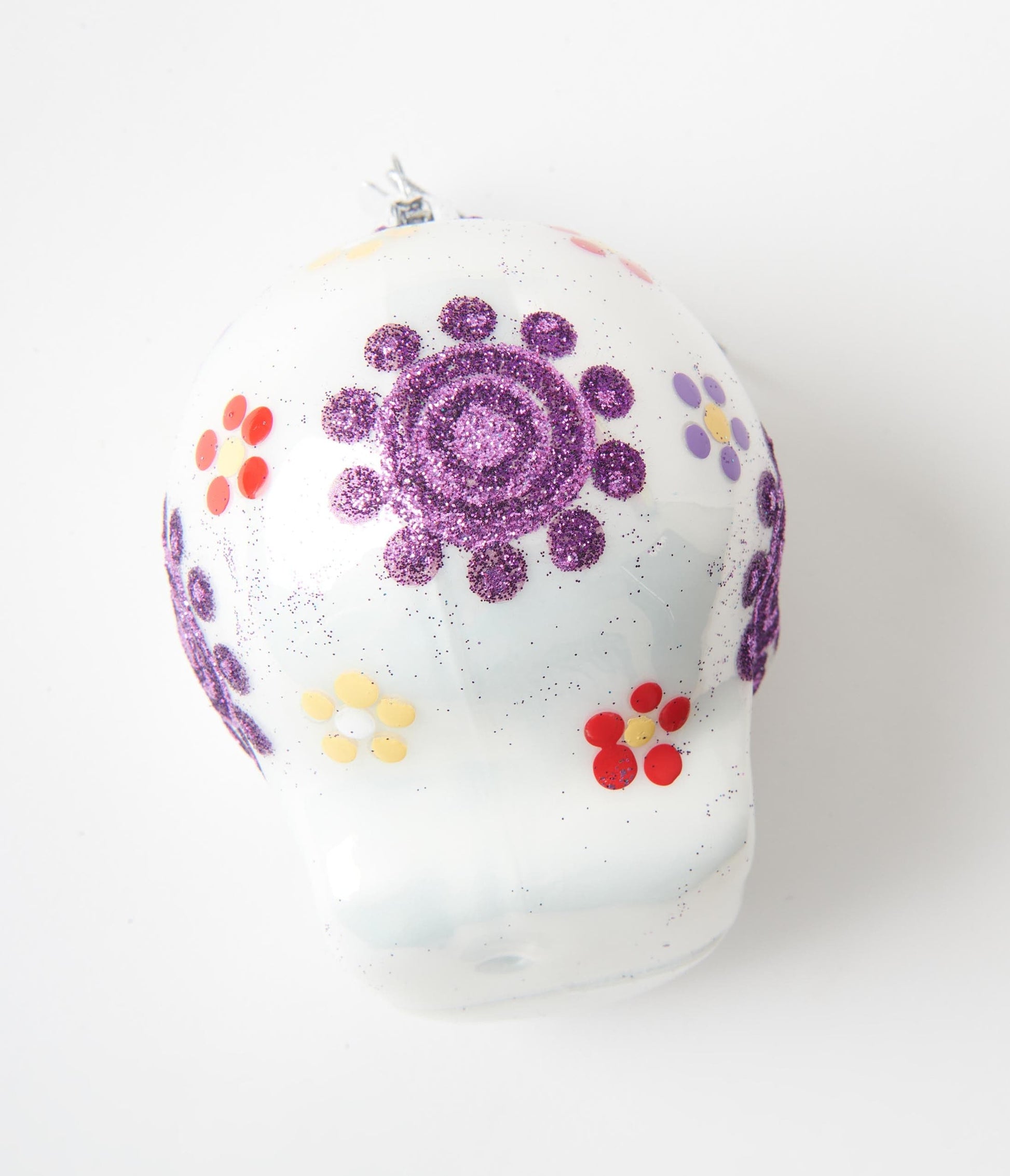 White Sugar Skull Glass Ornament