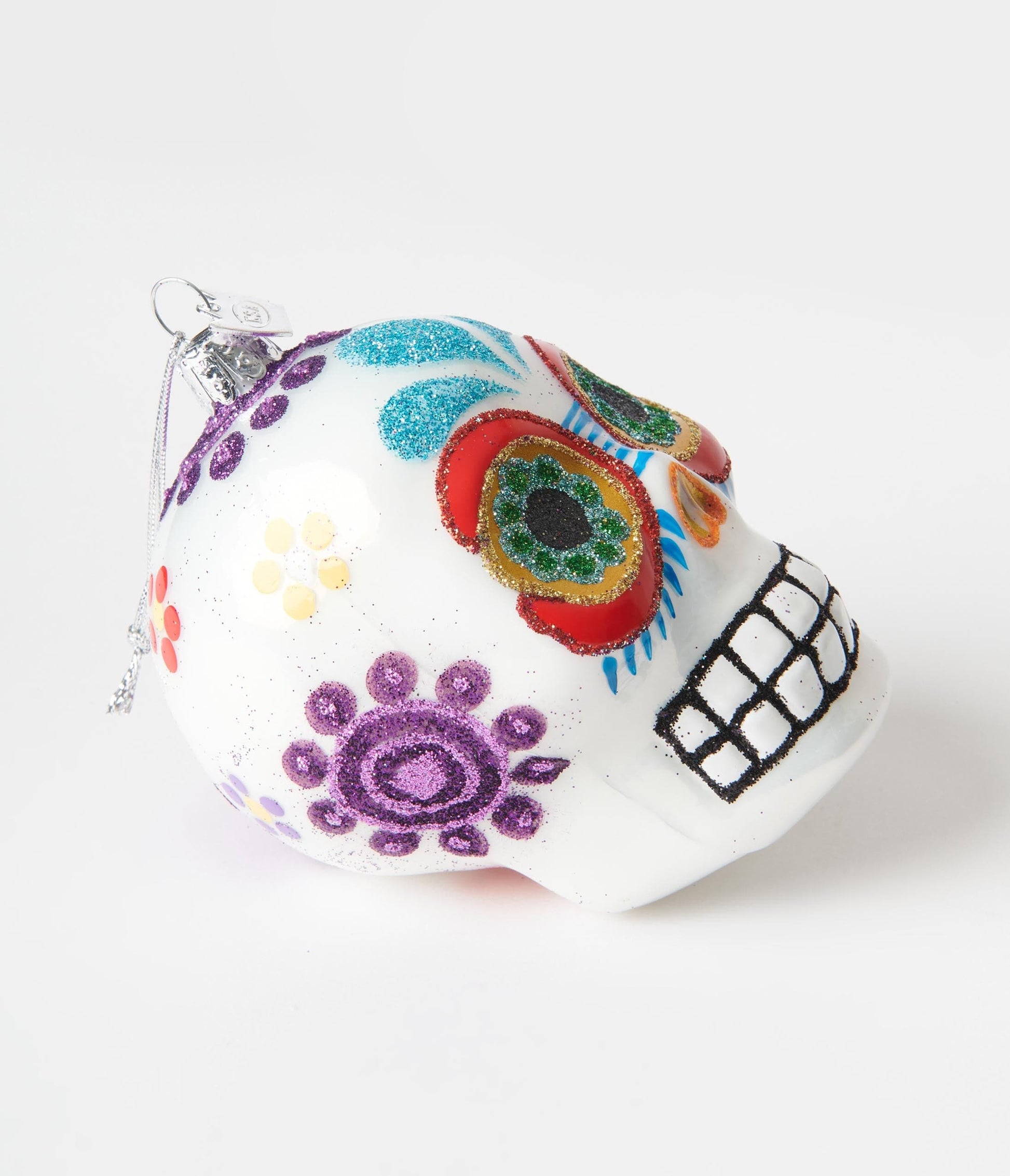 White Sugar Skull Glass Ornament