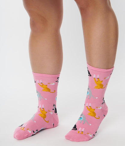Pink Bad Cat Crew Socks