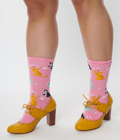 Pink Bad Cat Crew Socks