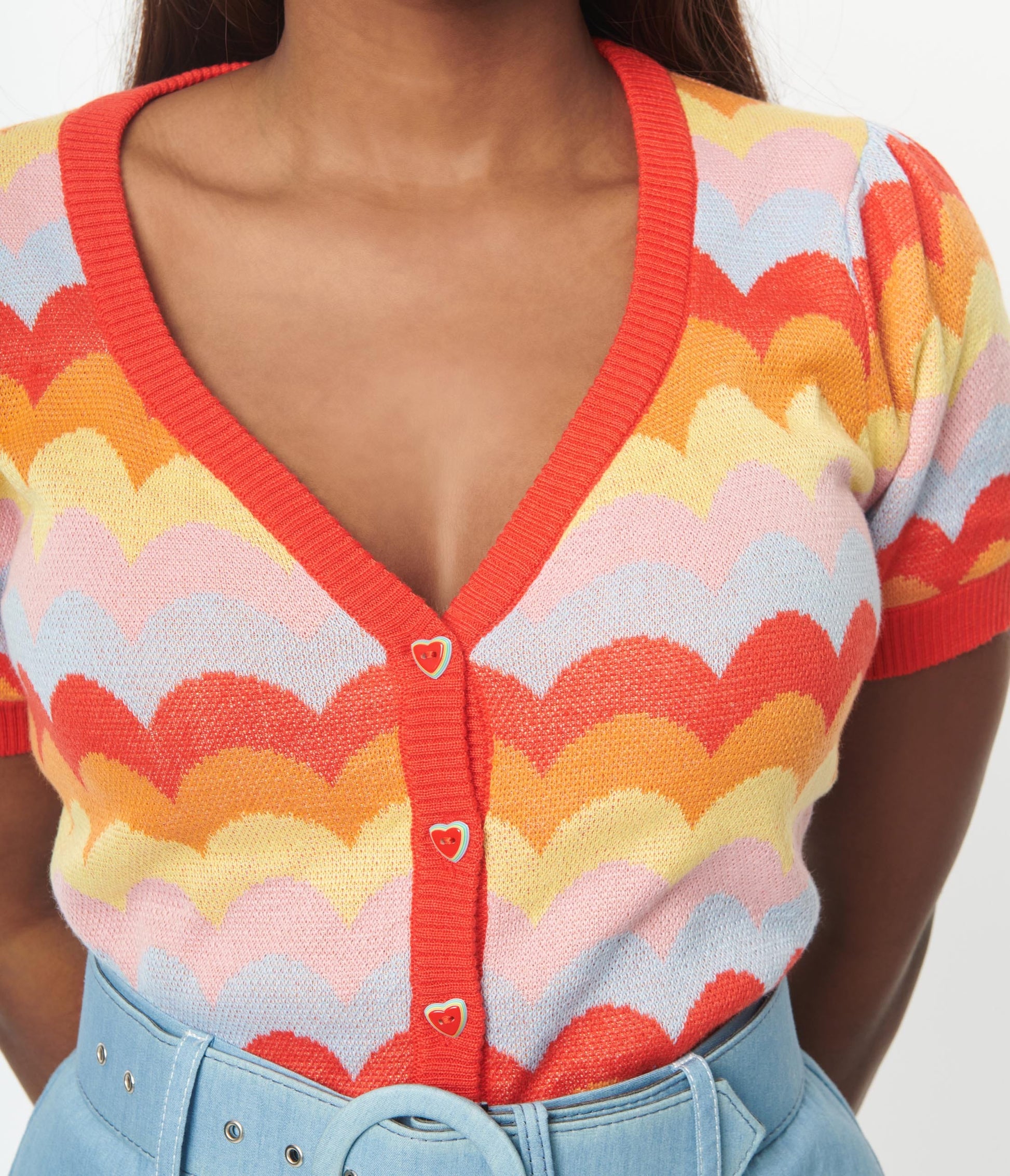 Unique Vintage Rainbow Scallop Striped Cardigan