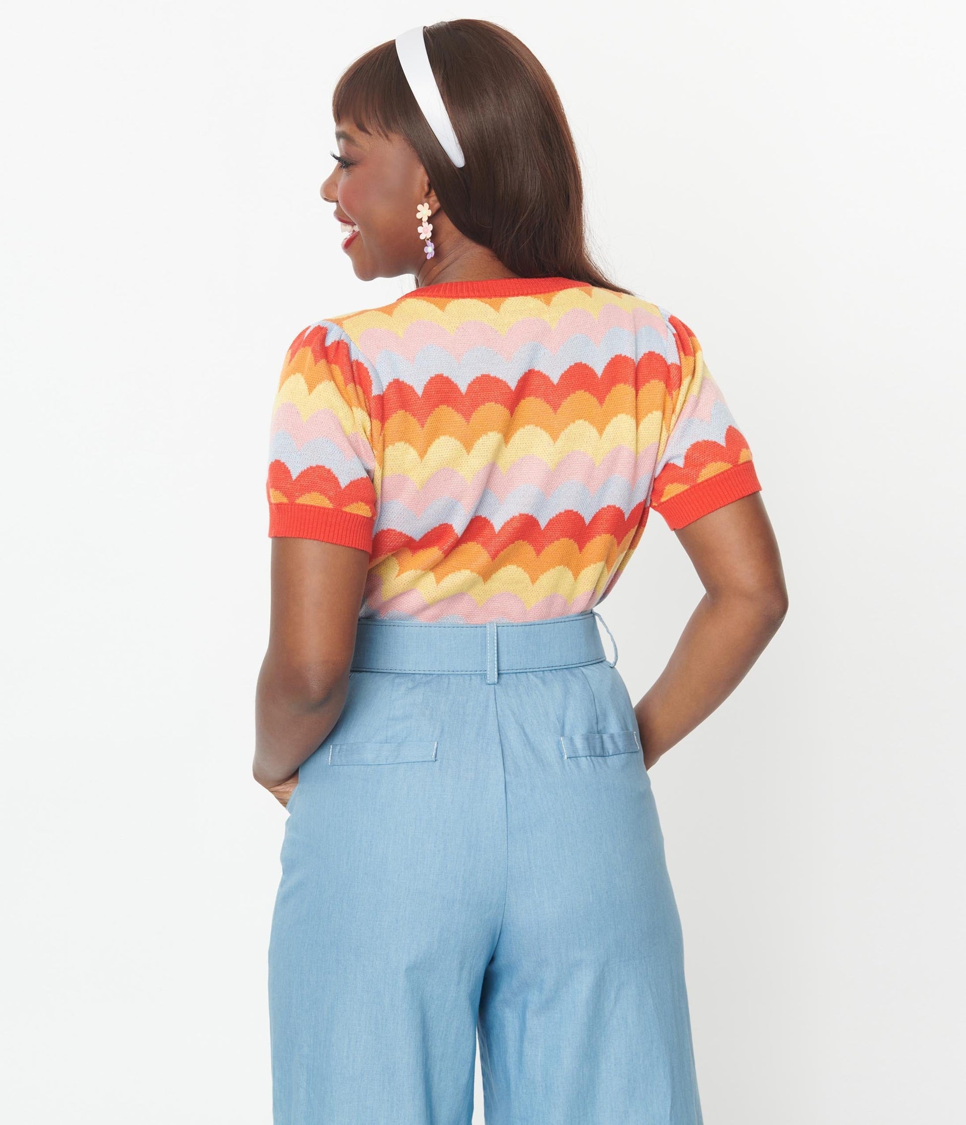 Unique Vintage Rainbow Scallop Striped Cardigan