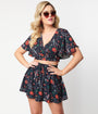Unique Vintage Black Tropical Skeleton Daryl Skort