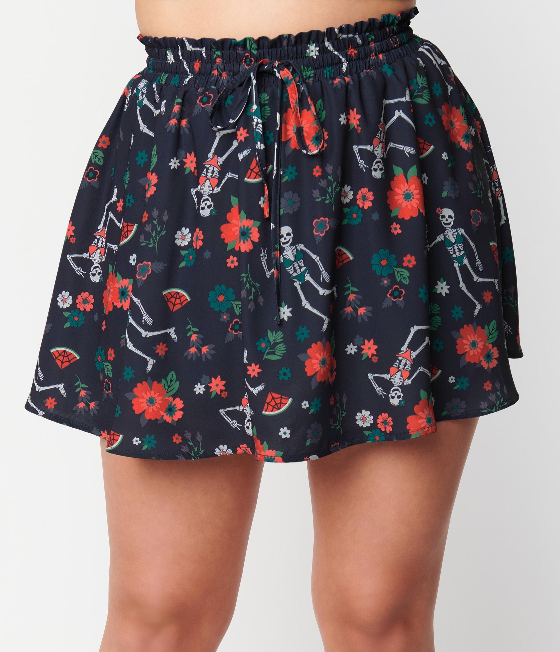 Unique Vintage Black Tropical Skeleton Daryl Skort