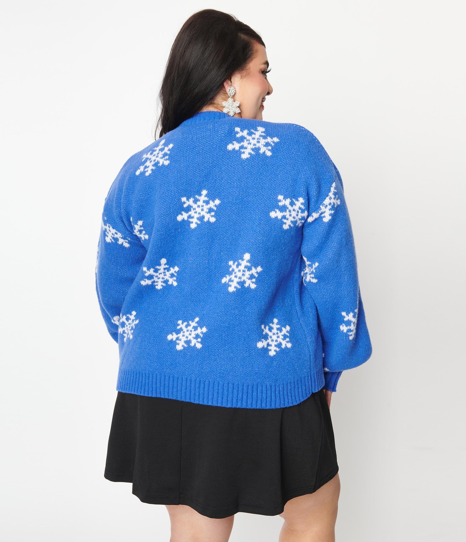 Plus Size Blue & Snowflake Open Cardigan
