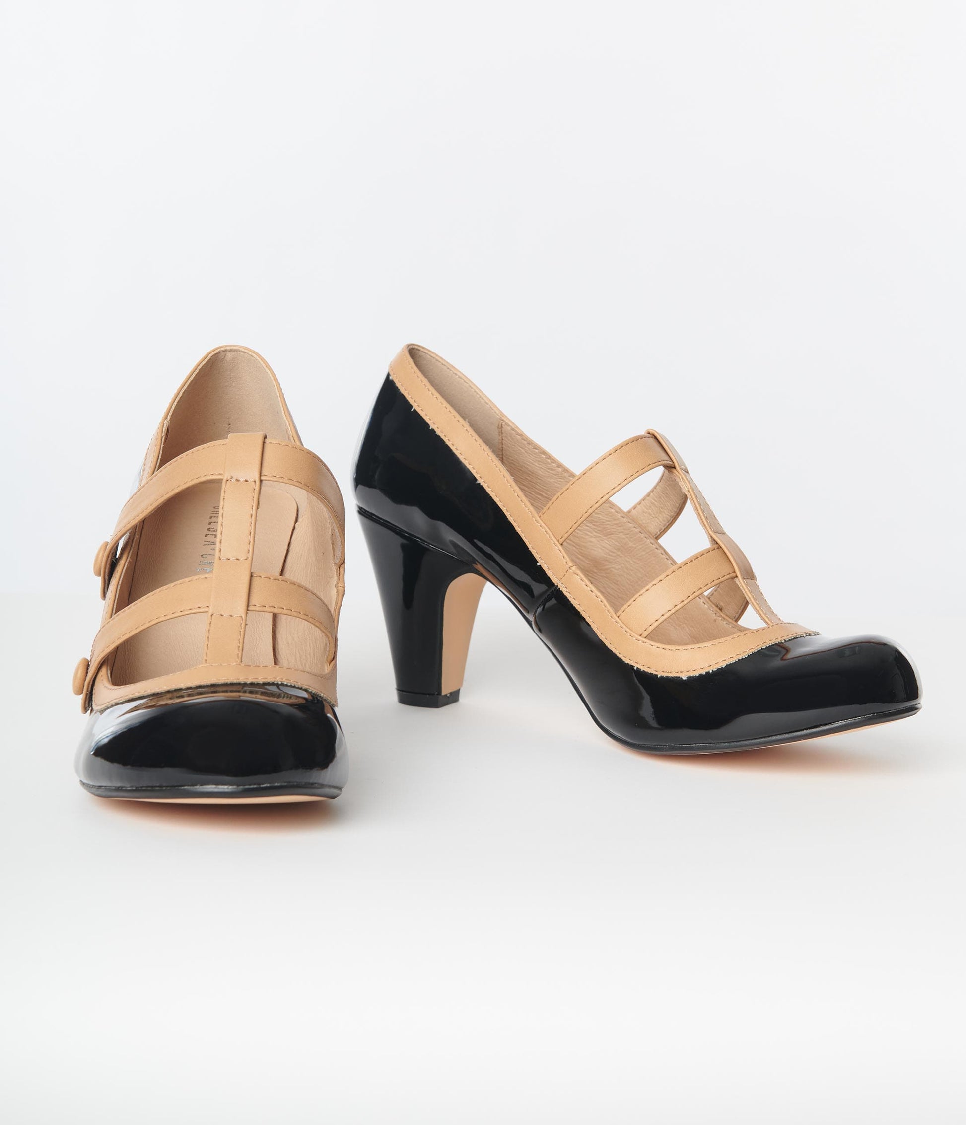 Chelsea Crew Black & Tan Leatherette Mary Jane Pumps