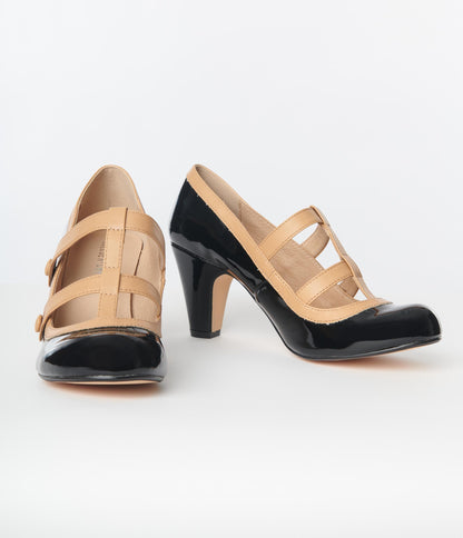 Chelsea Crew Black & Tan Leatherette Mary Jane Pumps