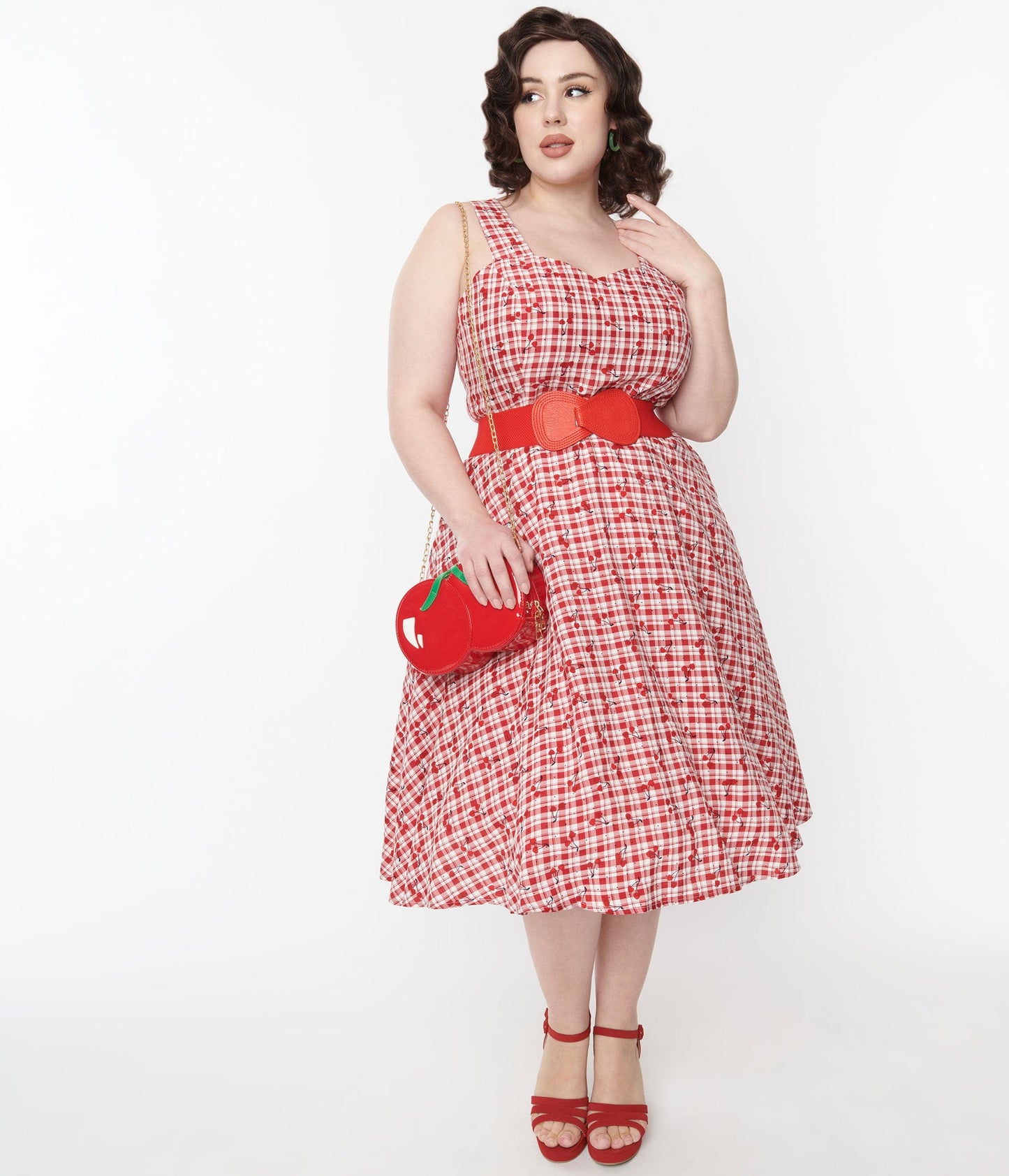 1950s Red Gingham Sweet Cherry Swing Dress