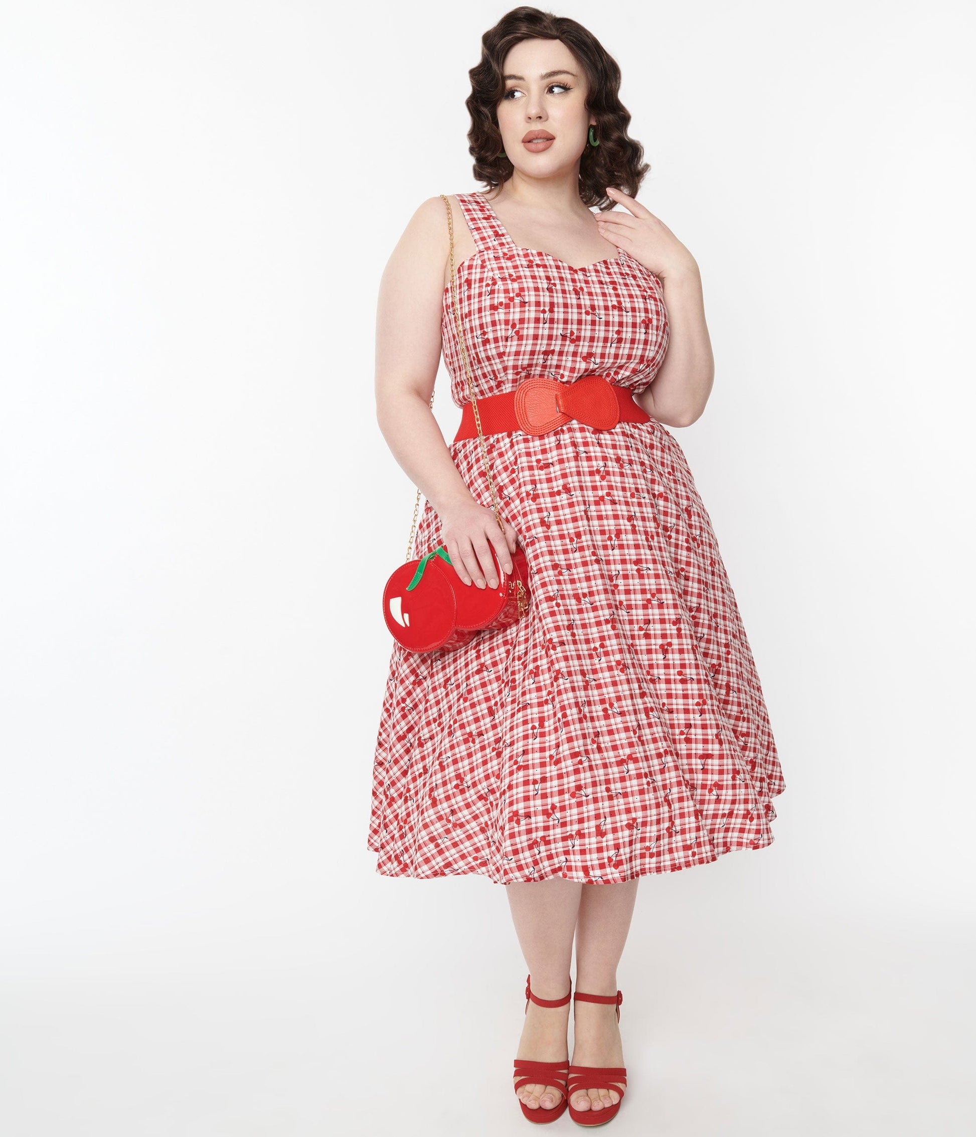 1950s Red Gingham Sweet Cherry Swing Dress
