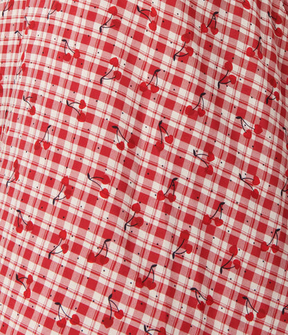 1950s Red Gingham Sweet Cherry Swing Dress
