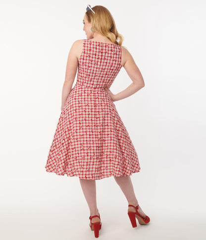 1950s Red Gingham Sweet Cherry Swing Dress