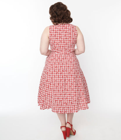 1950s Red Gingham Sweet Cherry Swing Dress