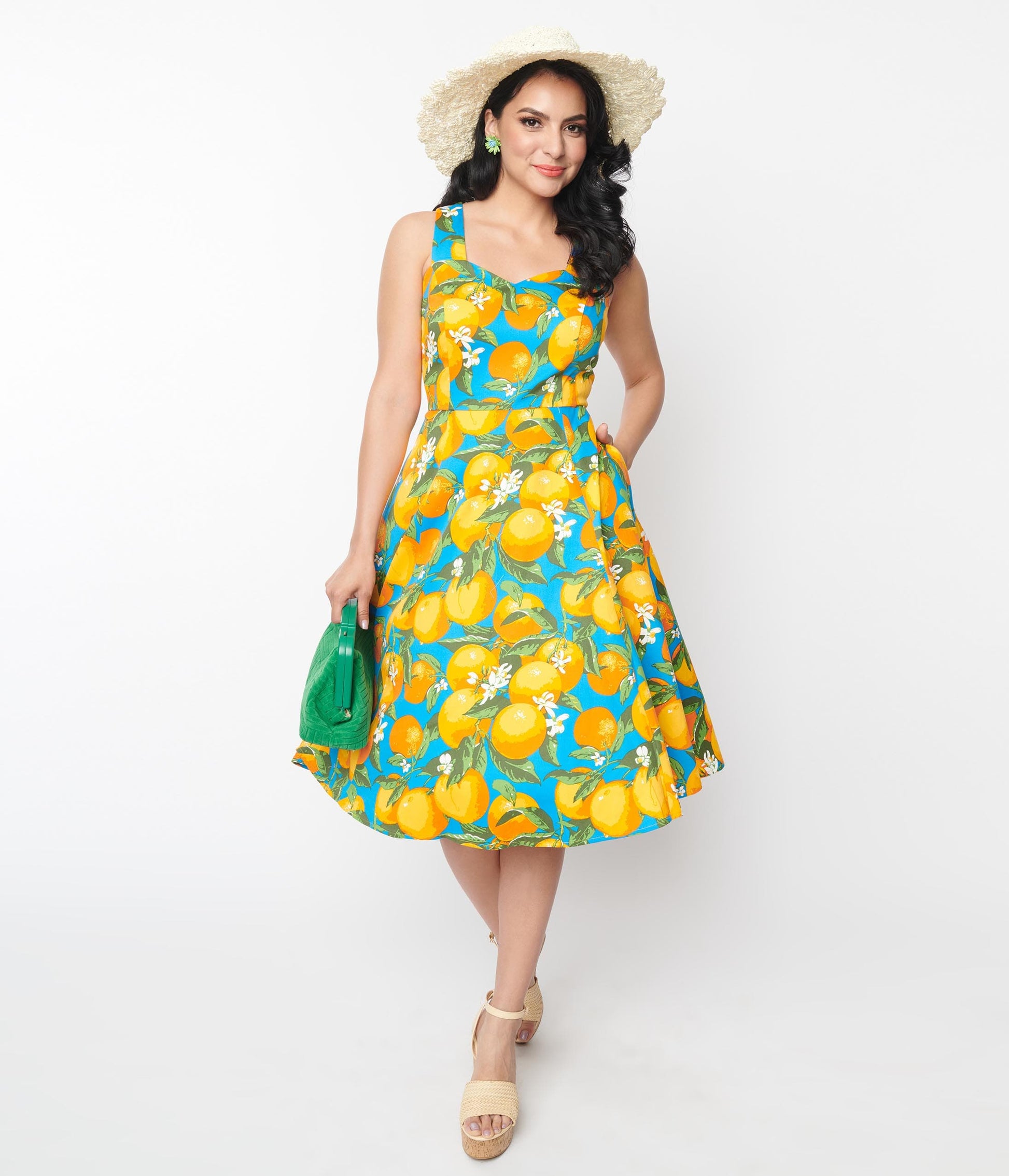 Blue Orange Bloom Swing Dress
