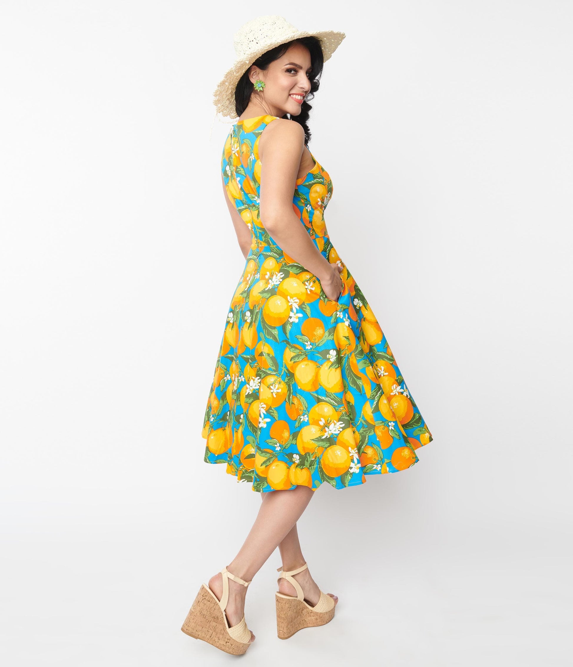 Blue Orange Bloom Swing Dress