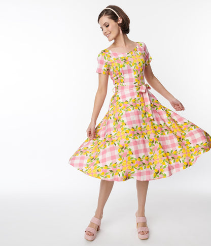 Pink Gingham & Lemons Bella Swing Dress