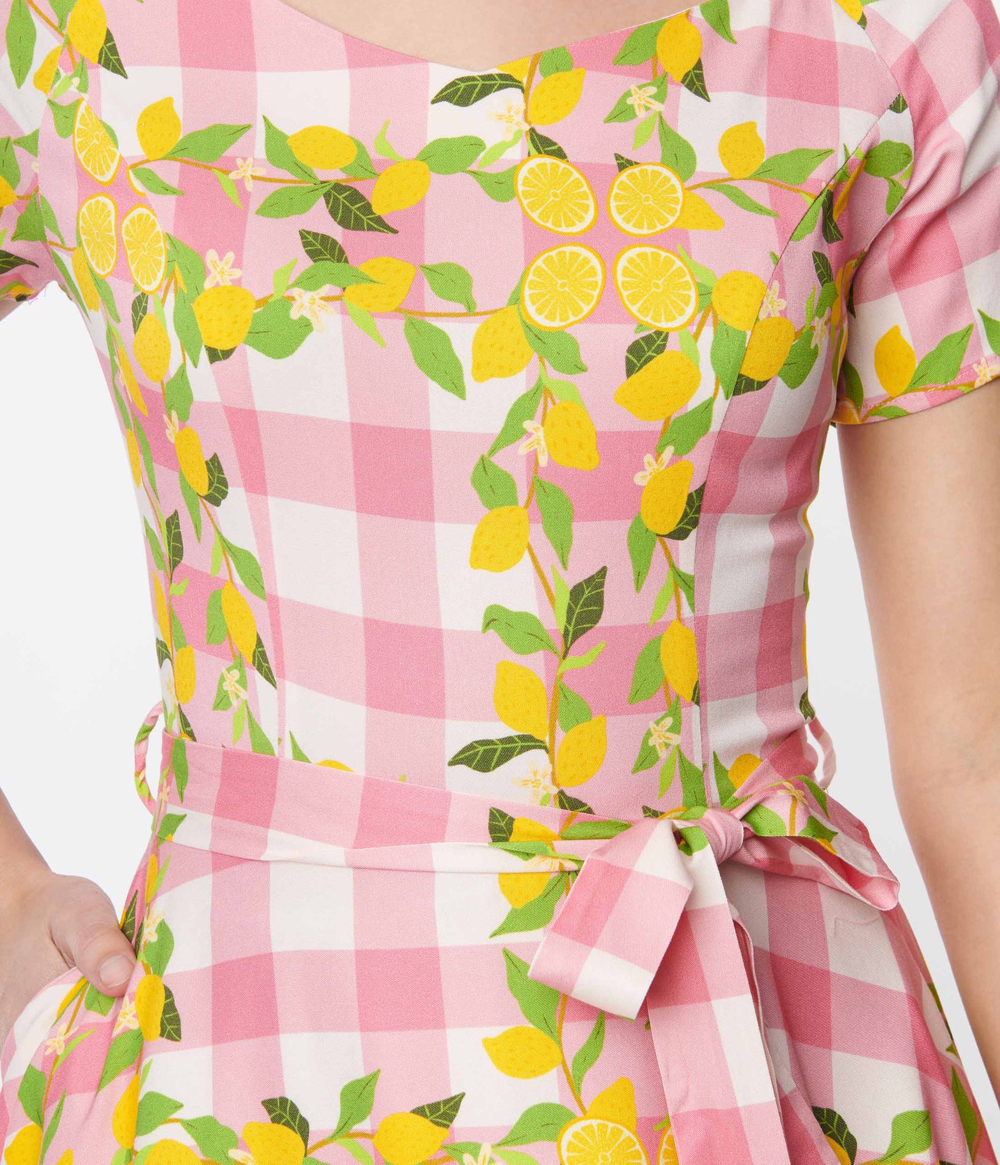 Pink Gingham & Lemons Bella Swing Dress
