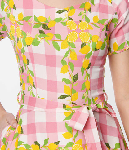 Pink Gingham & Lemons Bella Swing Dress