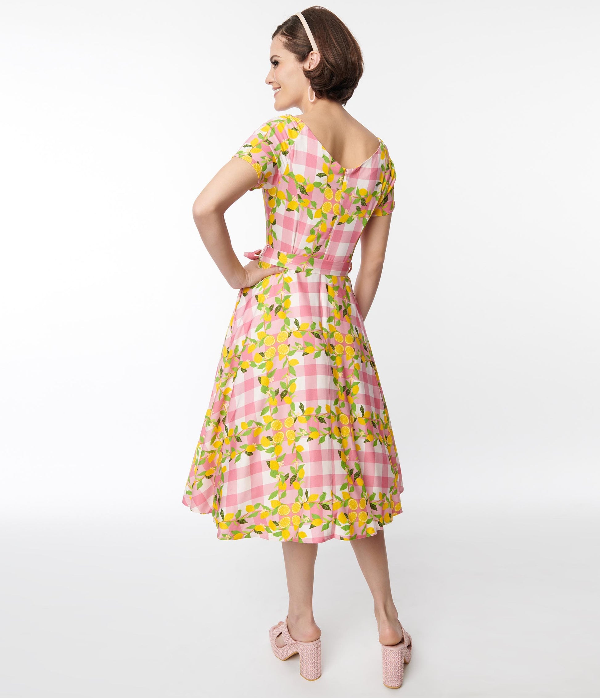 Pink Gingham & Lemons Bella Swing Dress