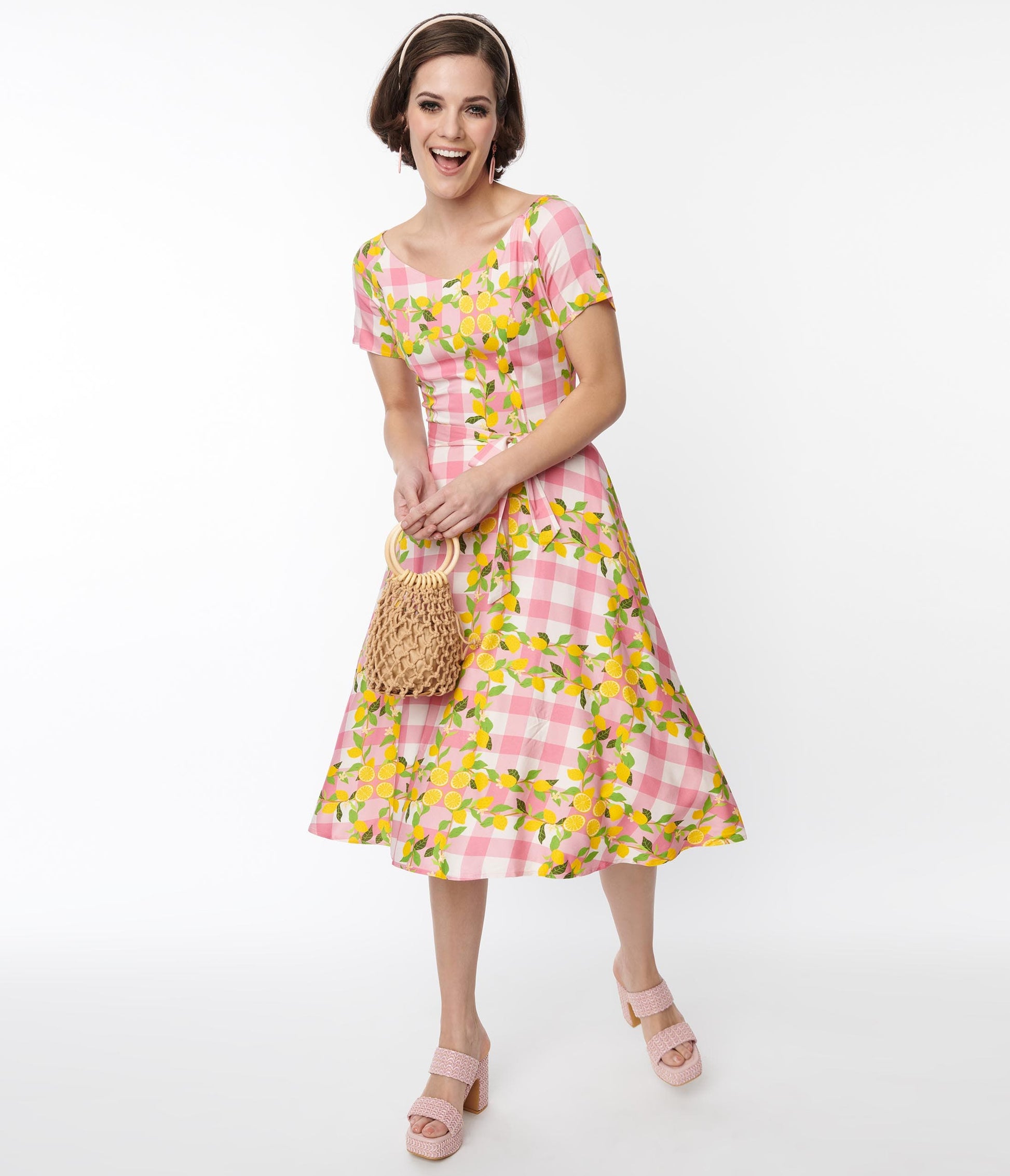 Pink Gingham & Lemons Bella Swing Dress