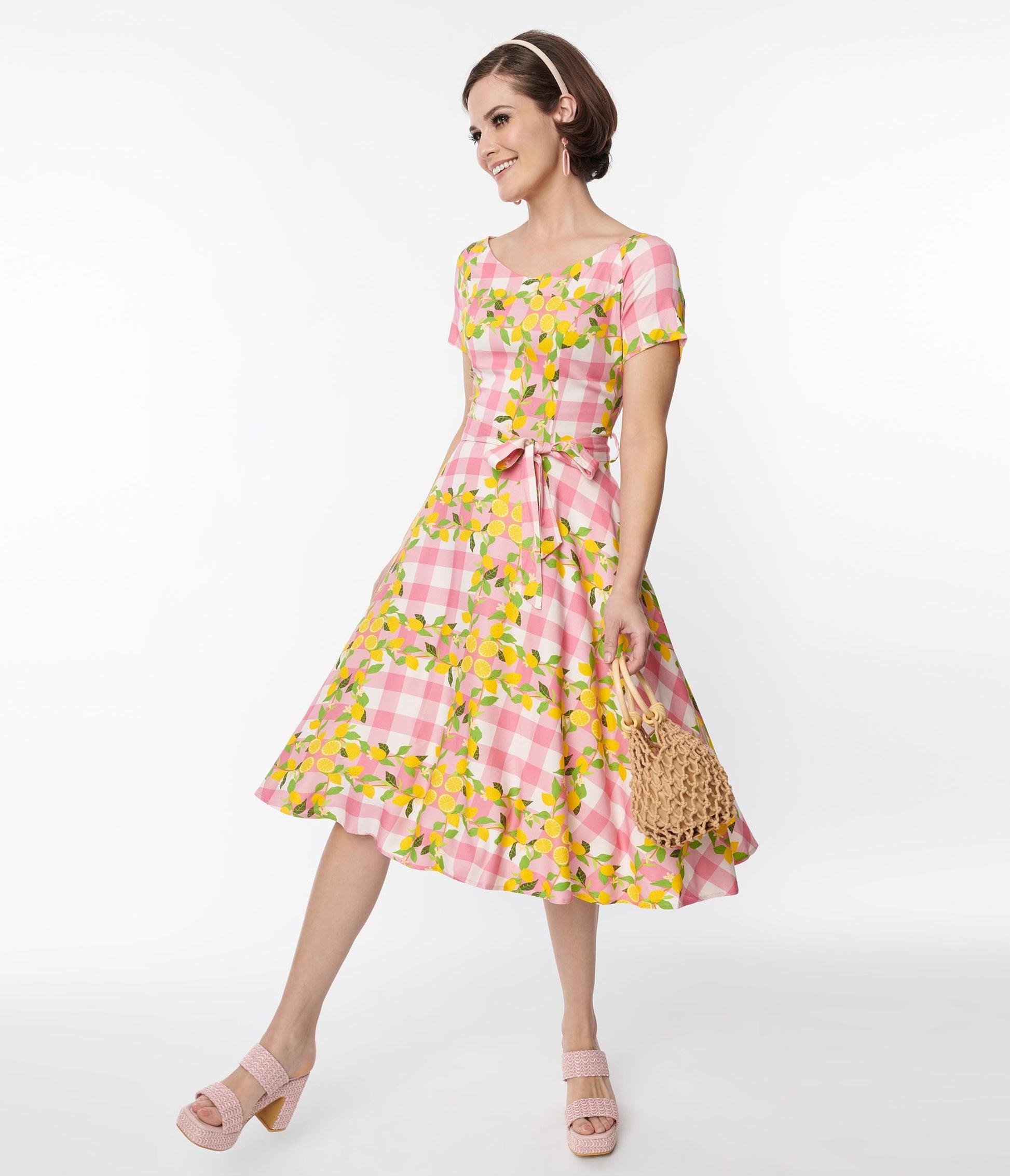 Pink Gingham & Lemons Bella Swing Dress