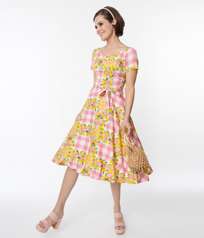 Pink Gingham & Lemons Bella Swing Dress