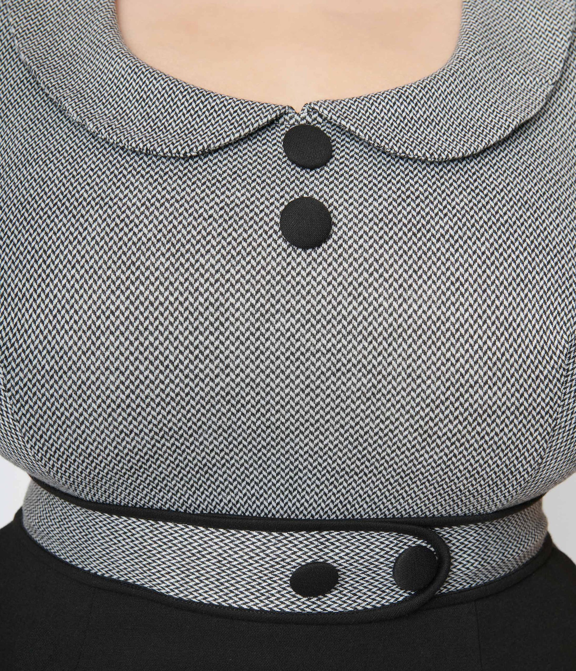Voodoo Vixen Plus Size Grey & Black Collared Mod Shift Dress