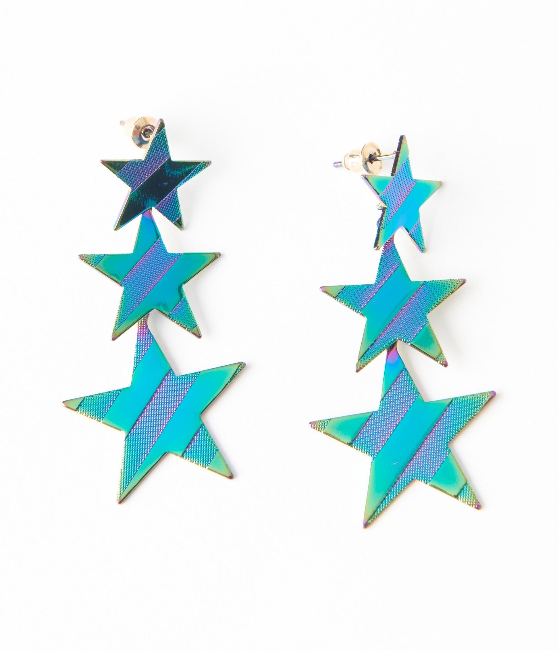 Iridescent Blue Stars Drop Earrings