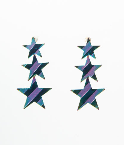 Iridescent Blue Stars Drop Earrings