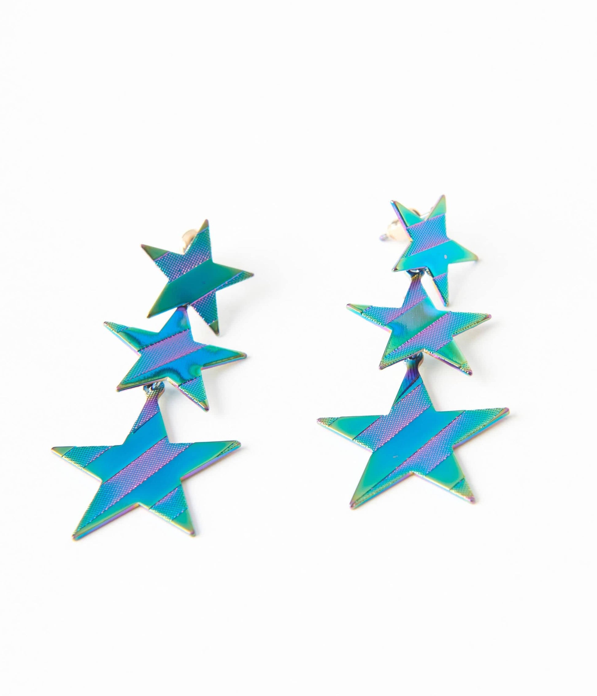 Iridescent Blue Stars Drop Earrings