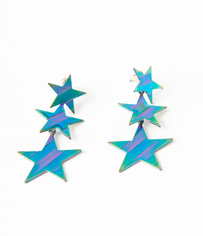 Iridescent Blue Stars Drop Earrings