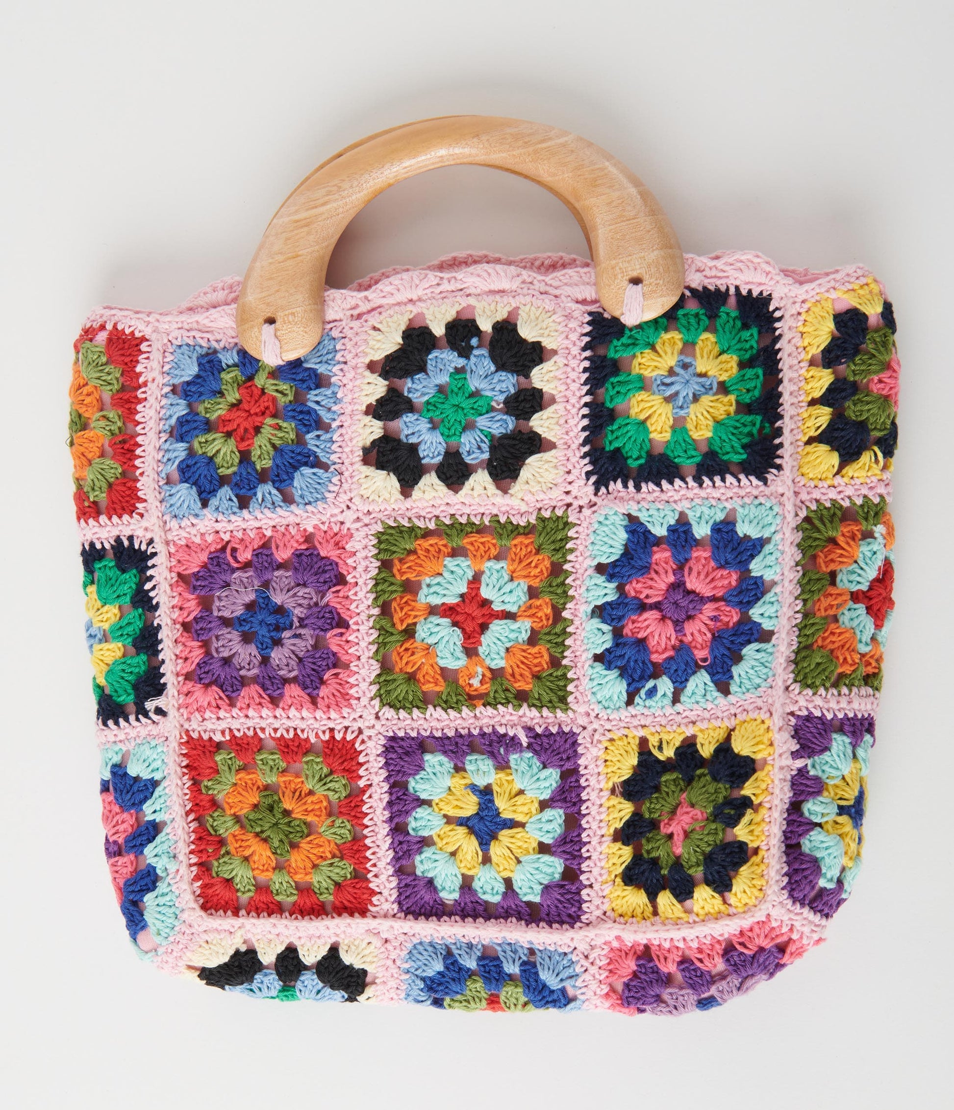 Pink Floral Crochet Patchwork Handbag
