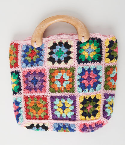 Pink Floral Crochet Patchwork Handbag