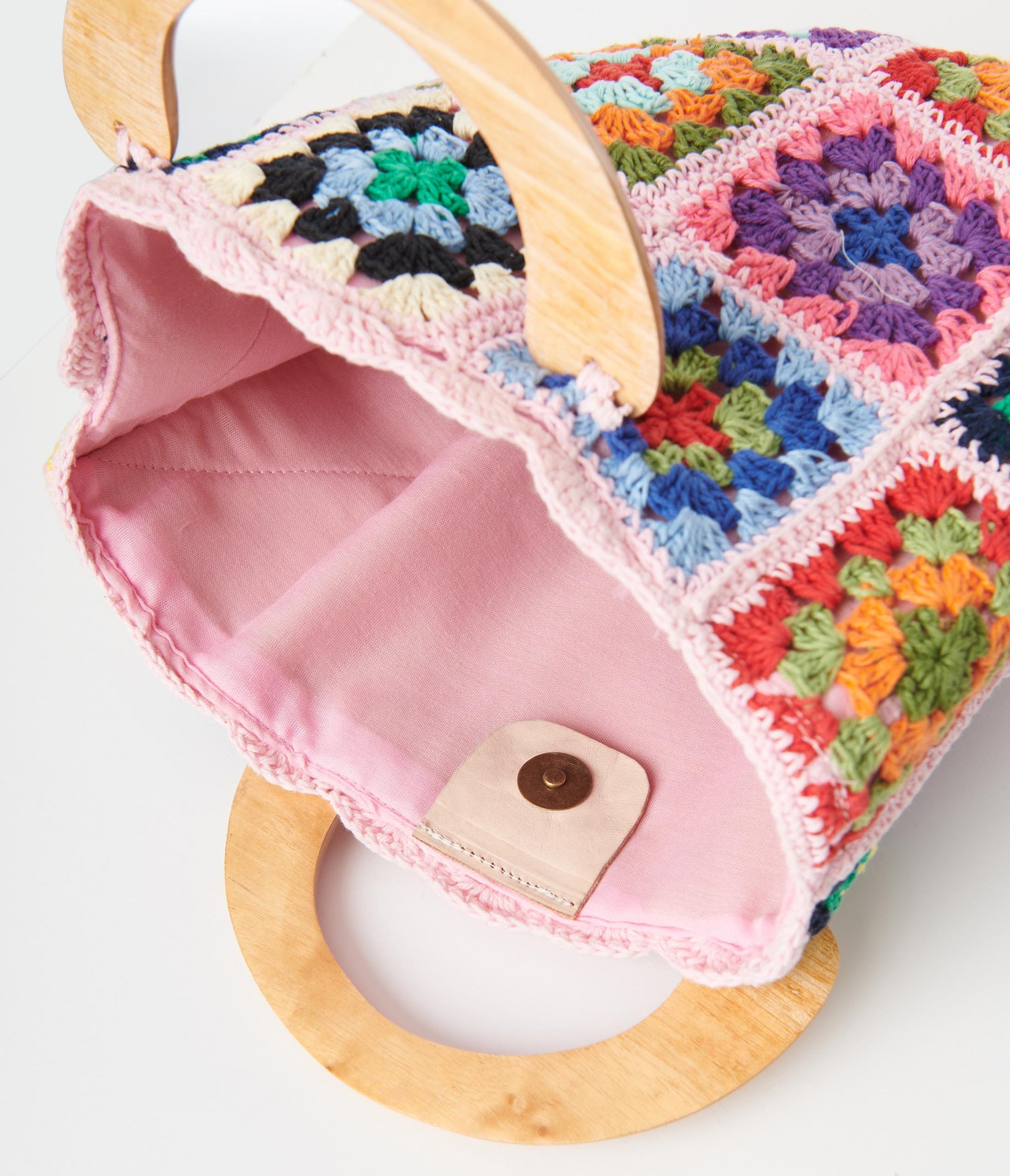 Pink Floral Crochet Patchwork Handbag