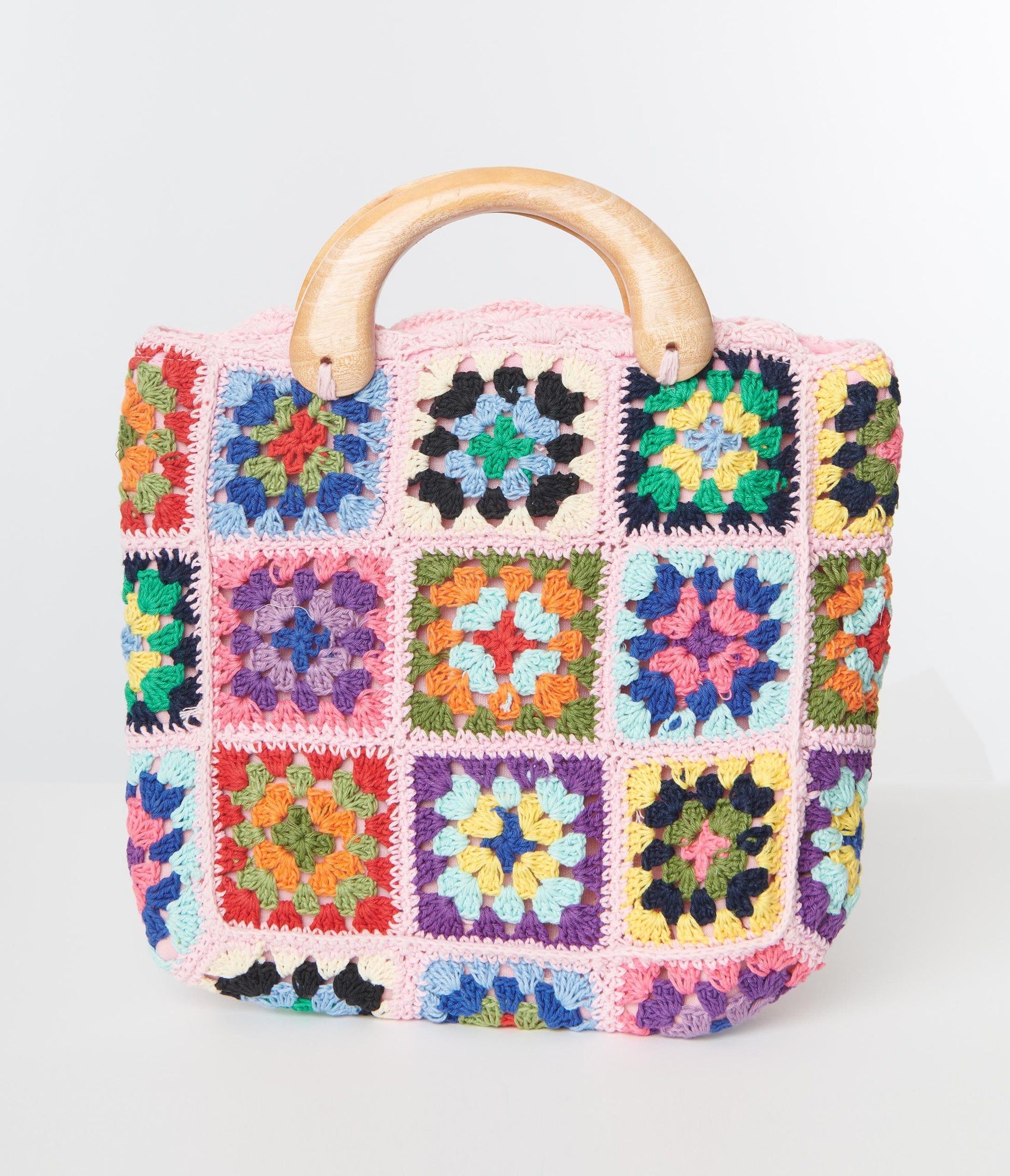 Pink Floral Crochet Patchwork Handbag