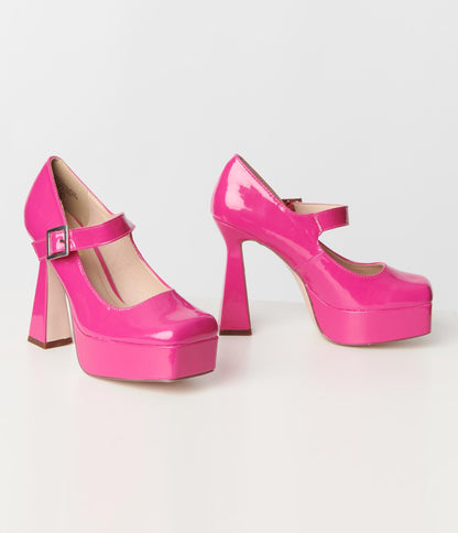 Hot Pink Patent Mary Jane Heels