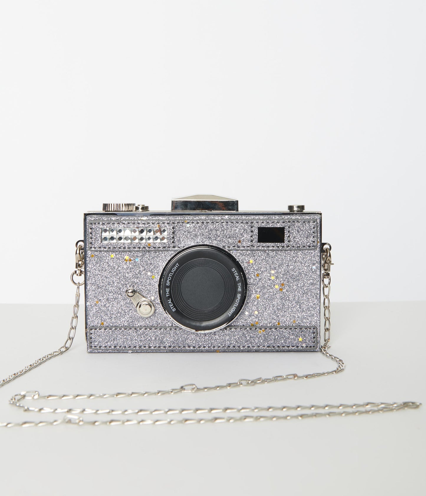 Silver Glitter Camera Strike A Pose Handbag