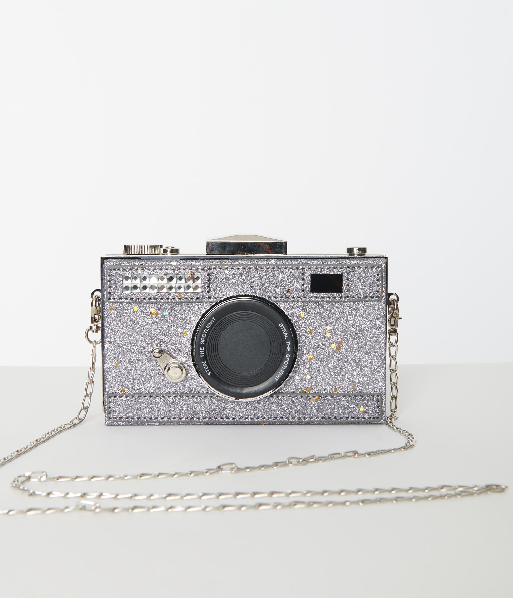 Silver Glitter Camera Strike A Pose Handbag