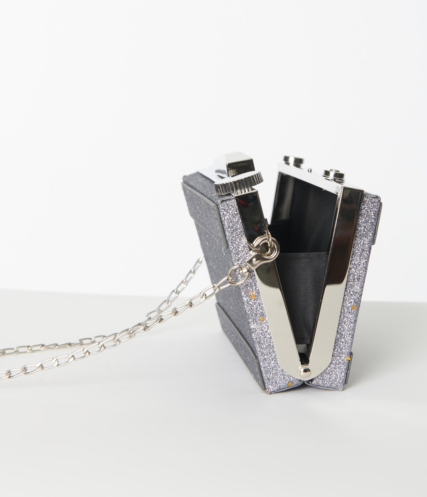 Silver Glitter Camera Strike A Pose Handbag