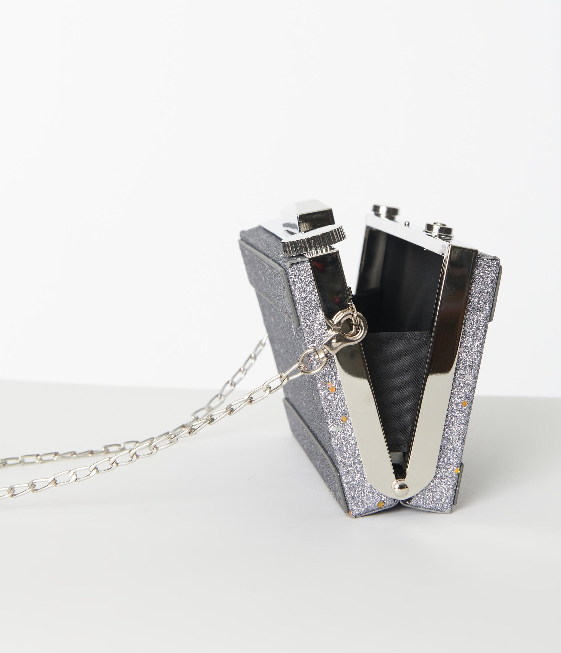 Silver Glitter Camera Strike A Pose Handbag