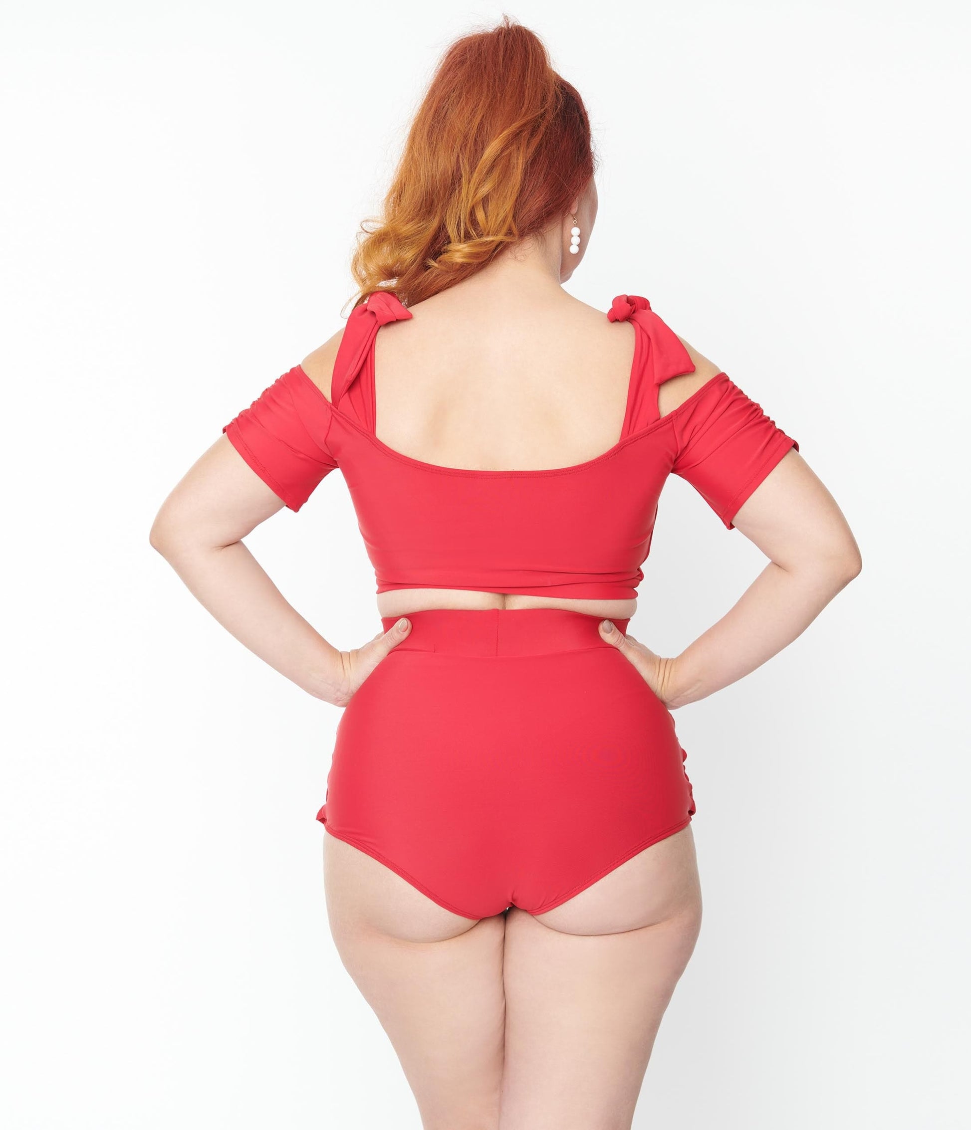 Vintage Style Plus Size Red Pin-Up High Waist Swim Skirt
