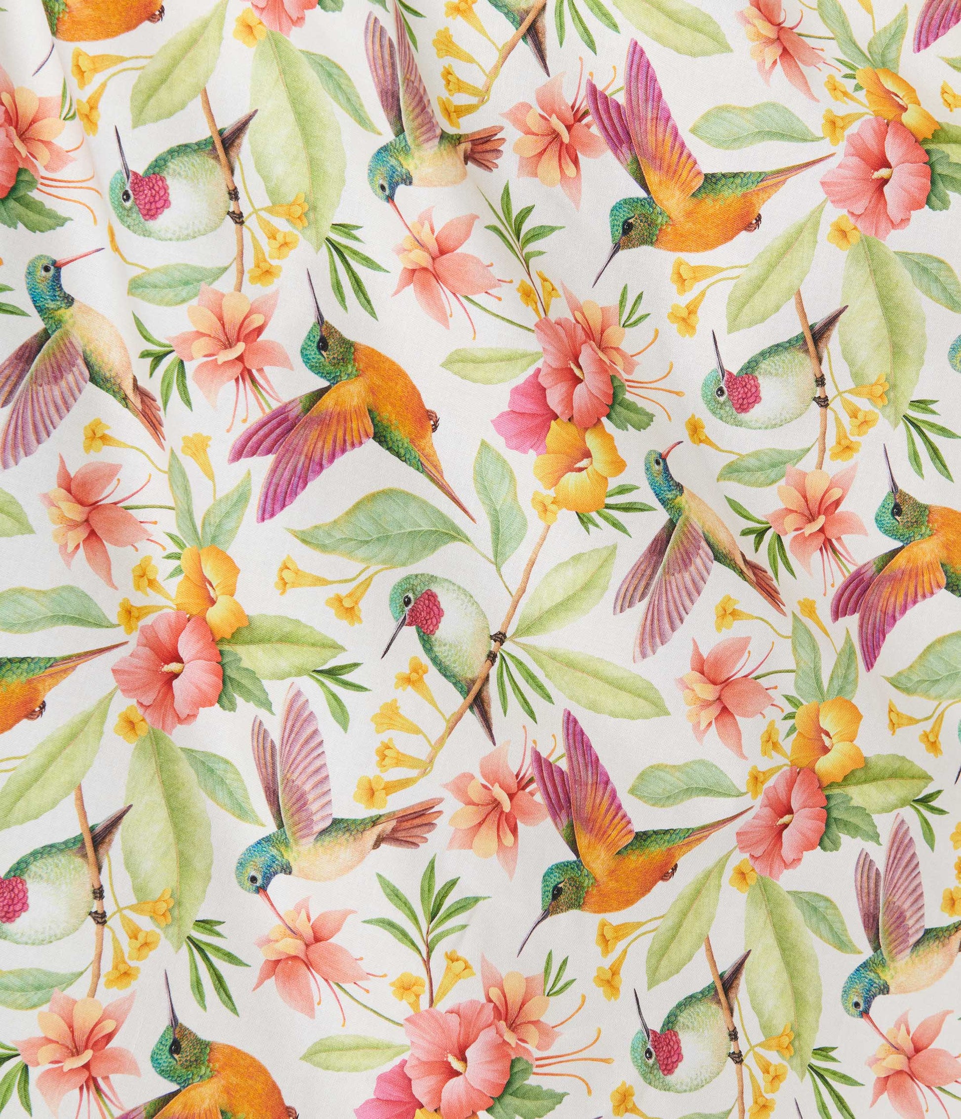 Retrolicious Plus Size White Hibiscus & Hummingbird Print Midi Dress